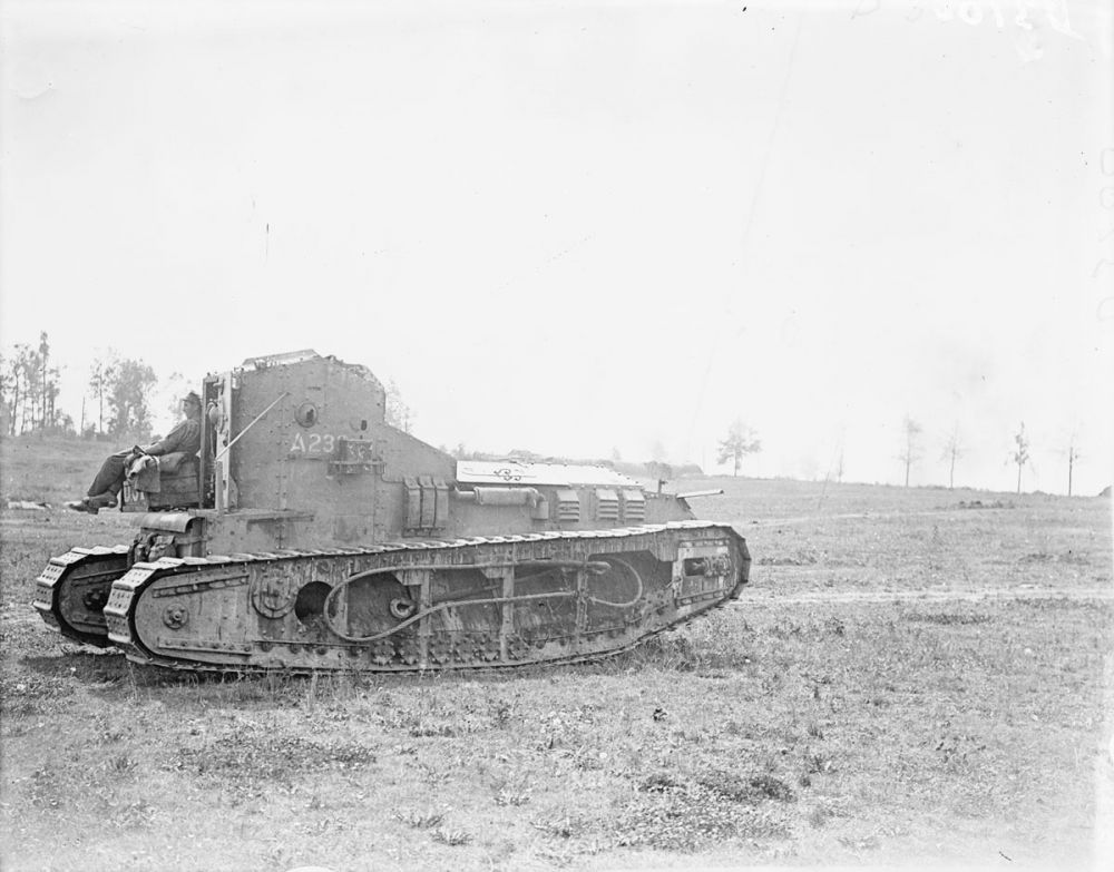 A Whippet tank on its way forward to link-up with the New Zealanders and assist with the capture of Biefvillers. 24 August 1918.